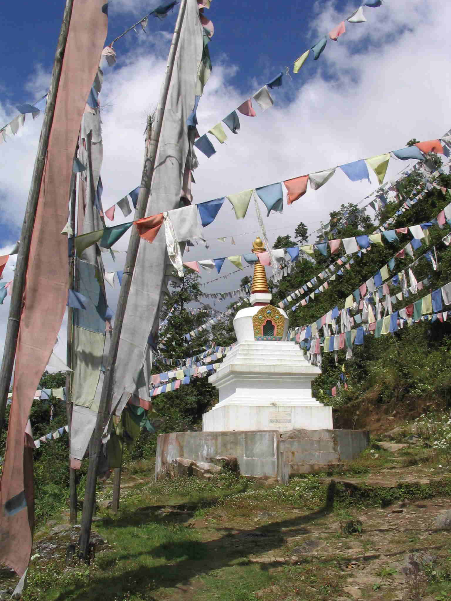 Buddhist stupa and prayer flags, Helambu, Nepal