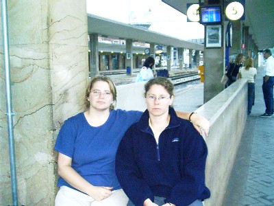 Maria and Deanna waiting forthe train to Vienna. (In treviso, Italy)