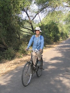 Jenny biking through the bird sanctuary