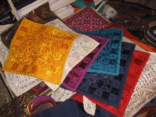 Sampling the local textiles, Jaisalmer