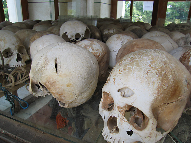 You can see underneath these skulls are the clothes that were worn by the victims