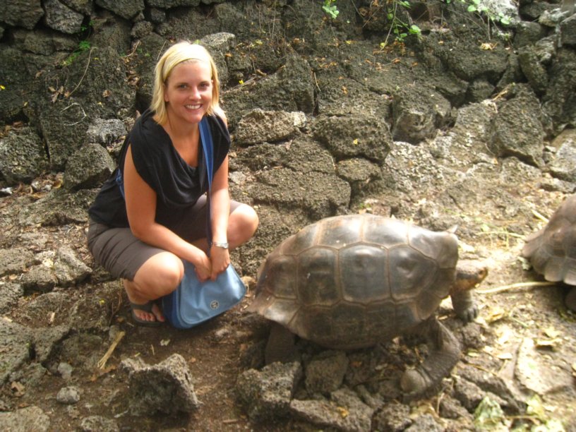 Mel hanging with a tortoise