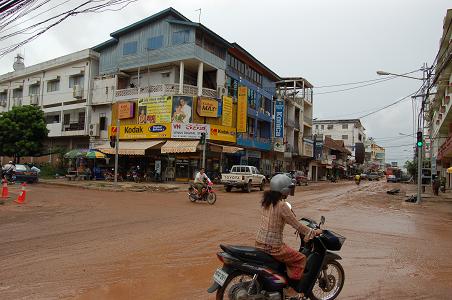 A muddy junction in the capital city Vientiane