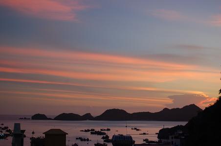 Sunset over HAlong Bay and Cat Ba harbour from my balcony