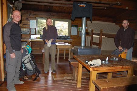 Posing inside Waihohonu Hut