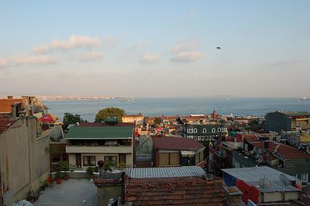 View to Marmara Sea from Istanbul hostel rooftop