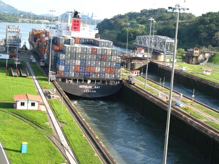 container ship in canal