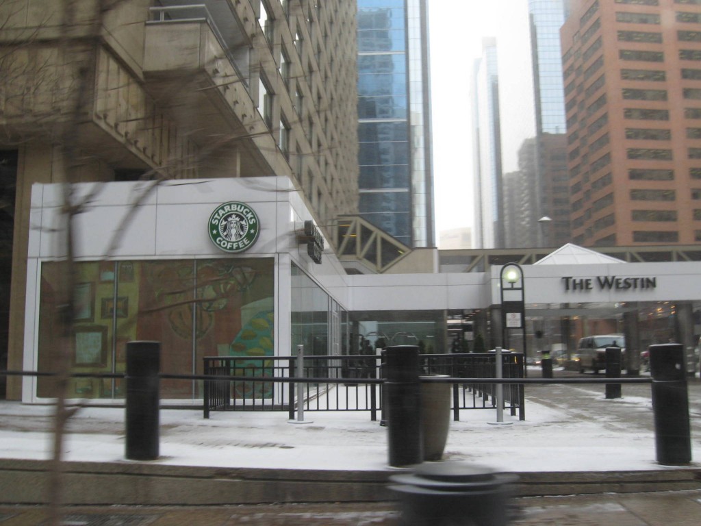 Starbucks logo on Westin Hotel, Calgary