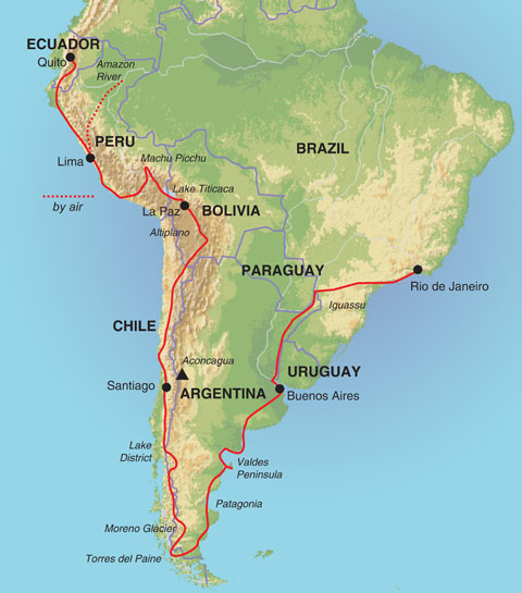 The route we will take from Quito to Rio