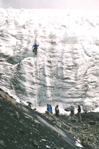 Ice-climbing up the glacier