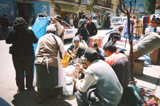 Streets are packed all the time, here, a food stall served lunch for the locals