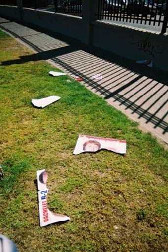 Election posters ripped to bits