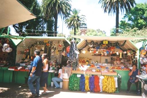 Street stalls in the parks selling Christmas decorations and presents