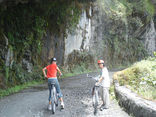 Trickling waterfall rained on us as we rode across the path [by IE]