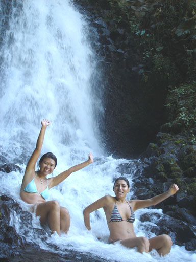 Woah!!!  Freezing cold under the treacherously-located waterfall!!! [by IE]