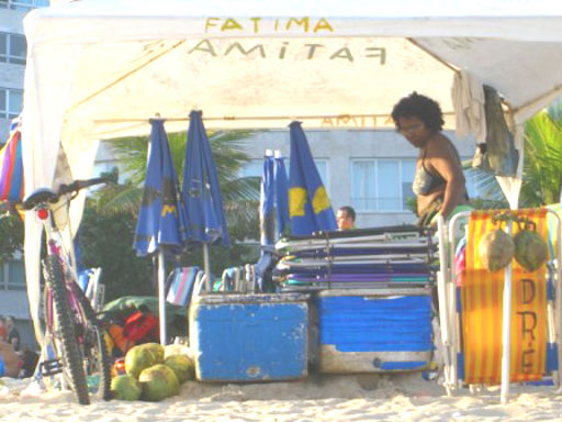 Fatima, permanently at the beach, renting chairs and selling drinks