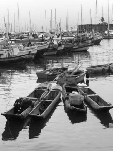 Boats lined along the port area of Salvador